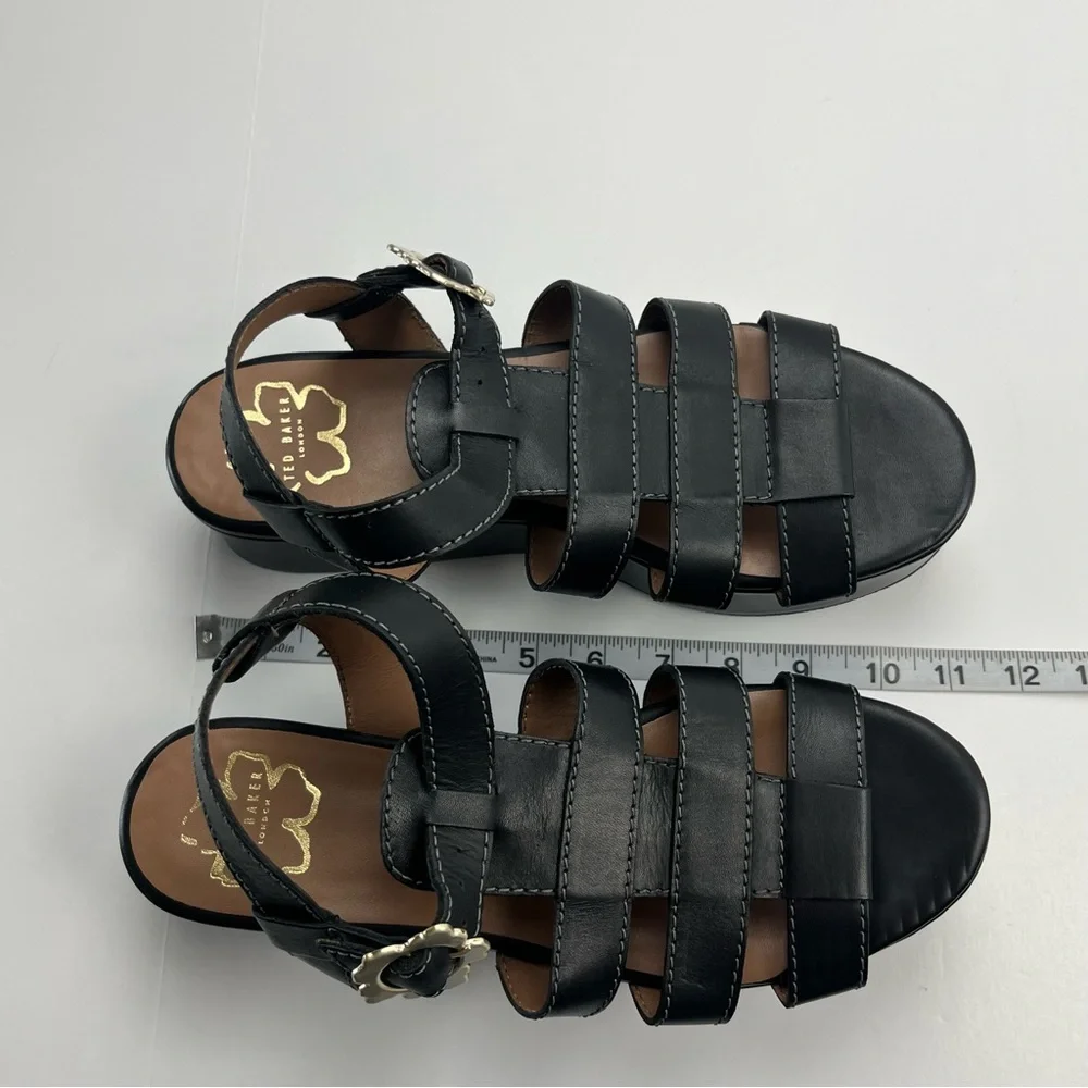 Ted Baker‎ Ffayeta Black Leather Sandal Platform Wedge Womens Size US 10.5 NEW